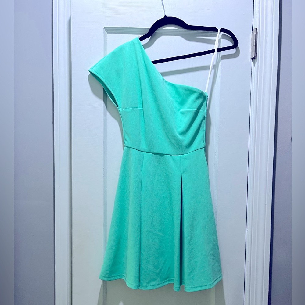 Turquoise green one shoulder B Darlin Dress
